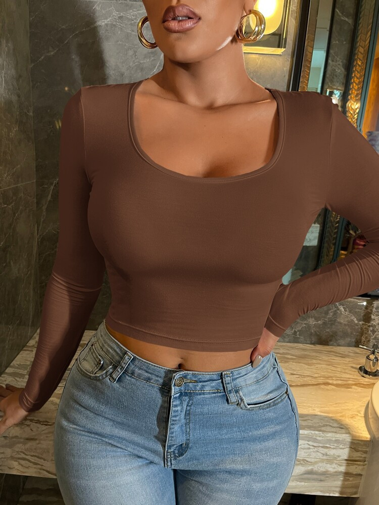 SHEIN SXY Scoop Neck Crop Tee | SHEIN