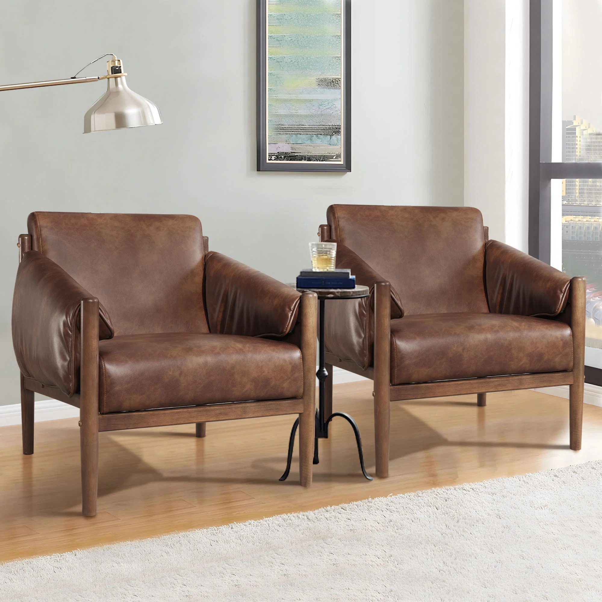 Arlena 27.6'' Wide Vegan Leather Upholstered Accent Chair with Removable Arm Cushions | Wayfair North America
