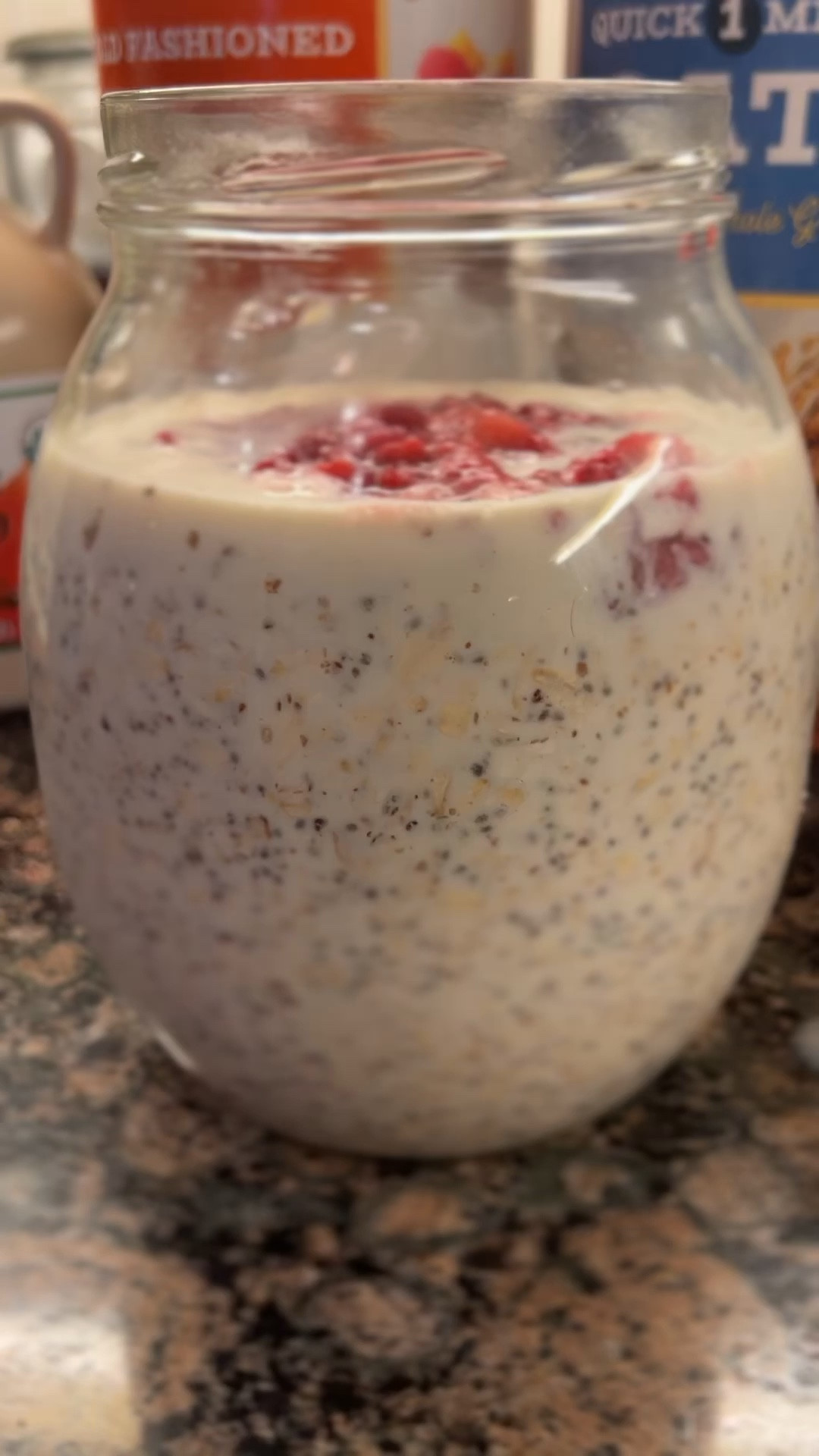 The making of an overnight oats breakfast! Strawberries, pomegranate, raspberries, collagen, chia seeds, flax seeds, almond milk

#LTKfamily #LTKunder100 #LTKhome