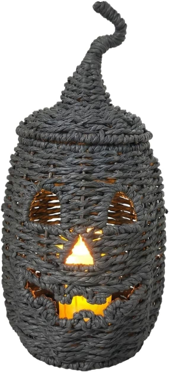 Halloween Pumpkin Lantern Decor, Handwoven Jack-O’-Lantern Light with LED Candle, Rustic Wicker... | Amazon (US)