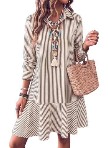 Dokotoo Womens Dresses Striped Button Embroidered Ruffle Hem Mini Dress | Amazon (US)