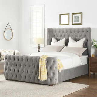 Silver Orchid Luts Linen Button-tufted Headboard Bed - Antique White - Velvet - King | Bed Bath & Beyond