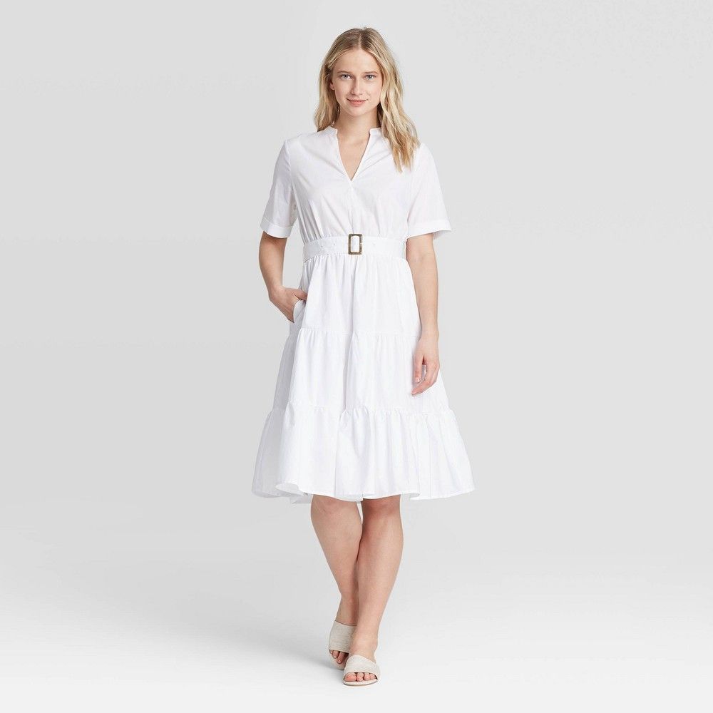 Women's Short Seeve Beted Tiered Dress - Who What Wear™ | Target