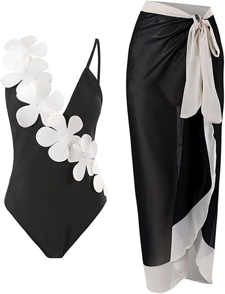 Women's One Piece Swimsuit Ruffle Deep V Neck Floral Print Bathing Suits Self Tie Monokini Padded... | Amazon (US)