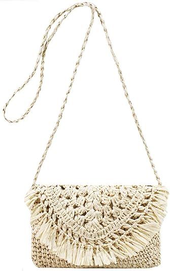 Van Caro Handwoven Cotton Straw Shoulder Bag Crochet Tassel Beach Bohemian Purse for Women | Amazon (US)