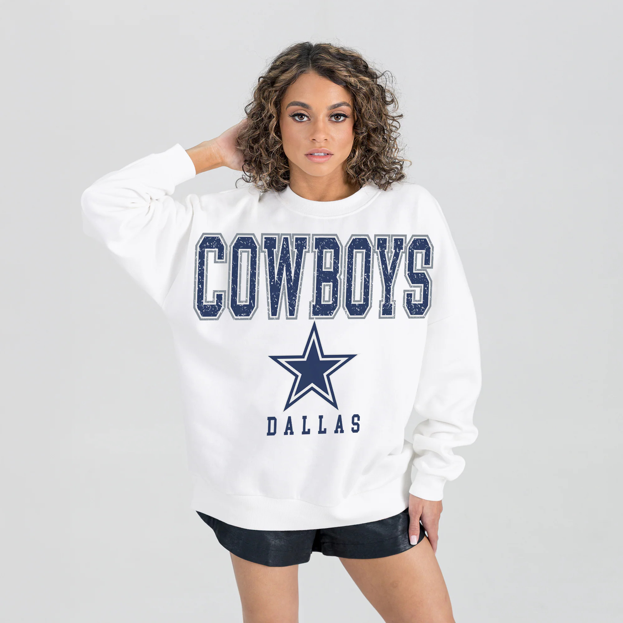 Women's Dallas Cowboys  Gameday Couture White  Sunday Drives Oversized Crewneck Pullover Sweatshi... | NFL Shop