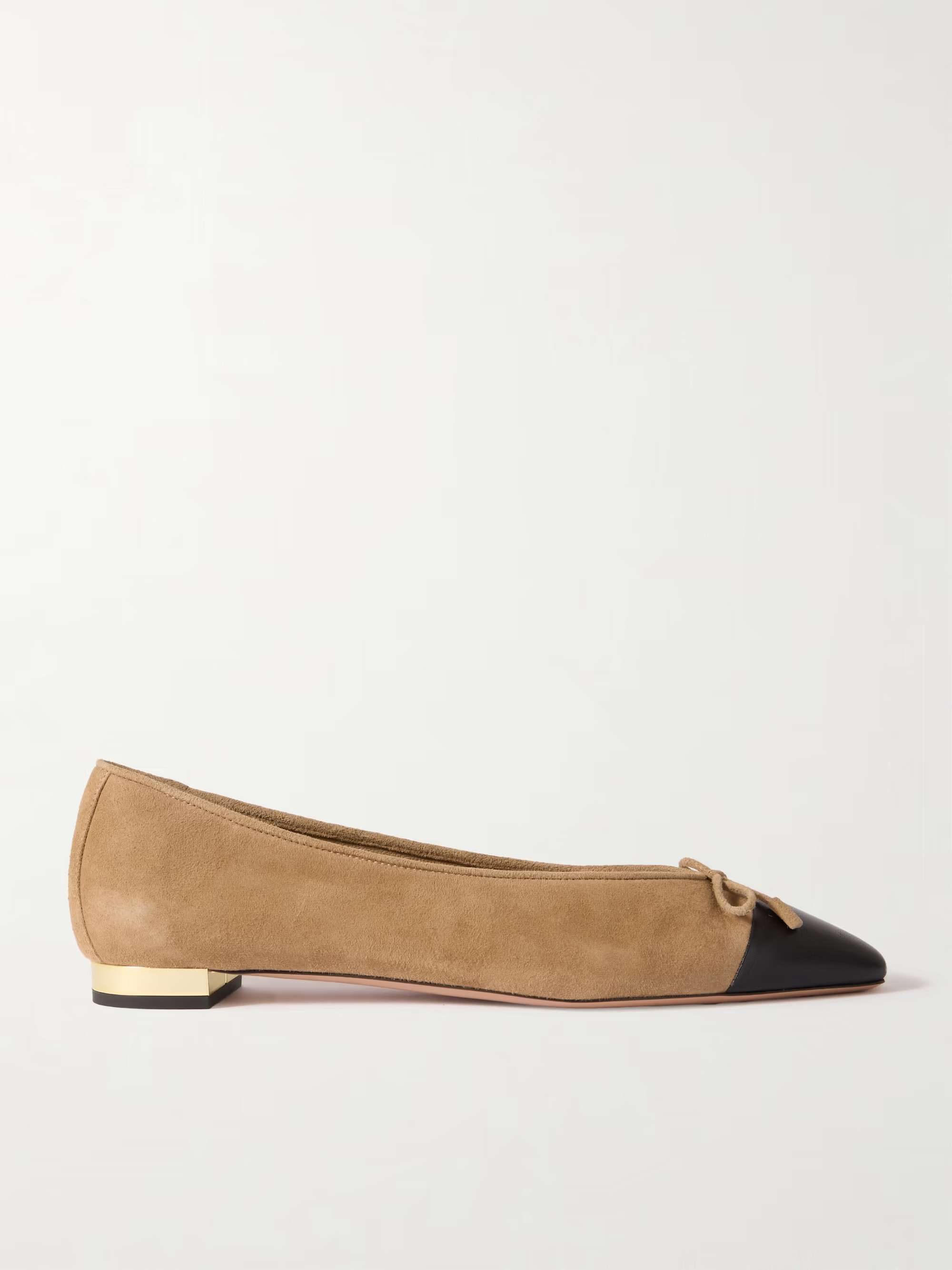 Gioia bow-detailed leather-trimmed suede ballet flats | NET-A-PORTER (US)