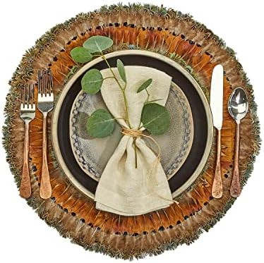 Two's Company Pheasant Park Set of 6 Round Decorative Mats - Pheasant Feathers | Amazon (US)
