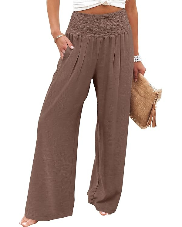 ANRABESS Women Palazzo Pants Summer Flowy Wide Leg High Waist Lounge Trousers with Pockets 2025 C... | Amazon (US)