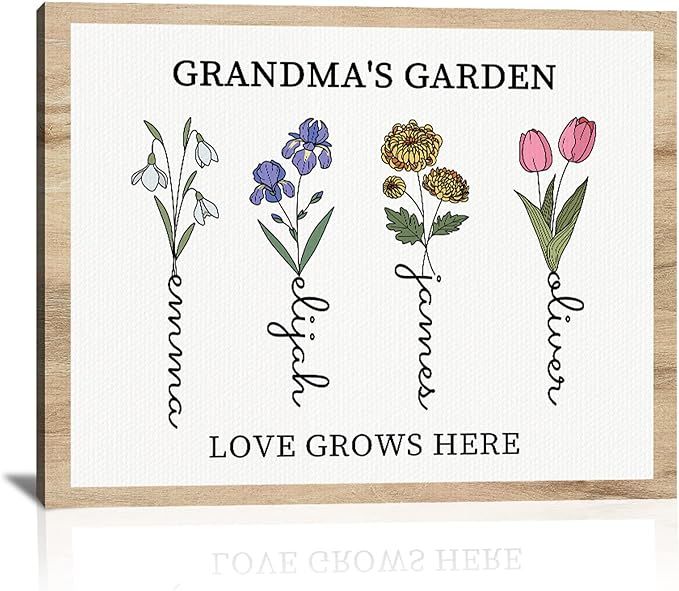 Mothers Day Unique Gifts for Mom, Customized Birth Month Flower Grandmas Garden, Custom Canvas wi... | Amazon (US)