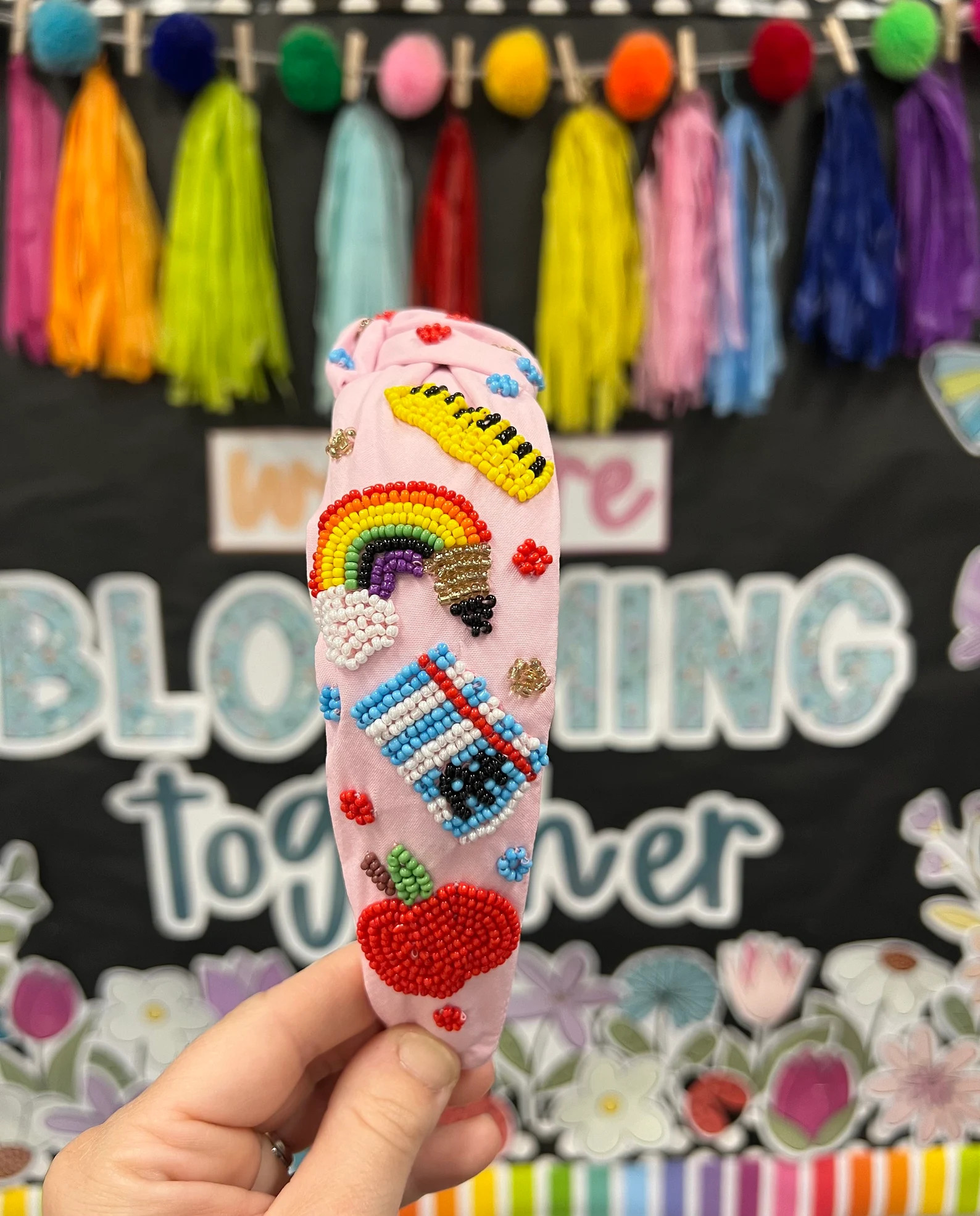 School Ruler, Rainbow Pencil, A and Apple Hand Beaded Headband Teacher & School Themed Headband -... | Etsy (US)