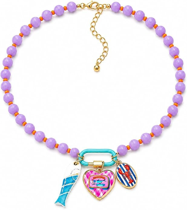 LIU JUN Colorful Beaded Necklace for Women, Chunky Boho Fish Starfish Conch Pendant Acrylic Bead ... | Amazon (US)