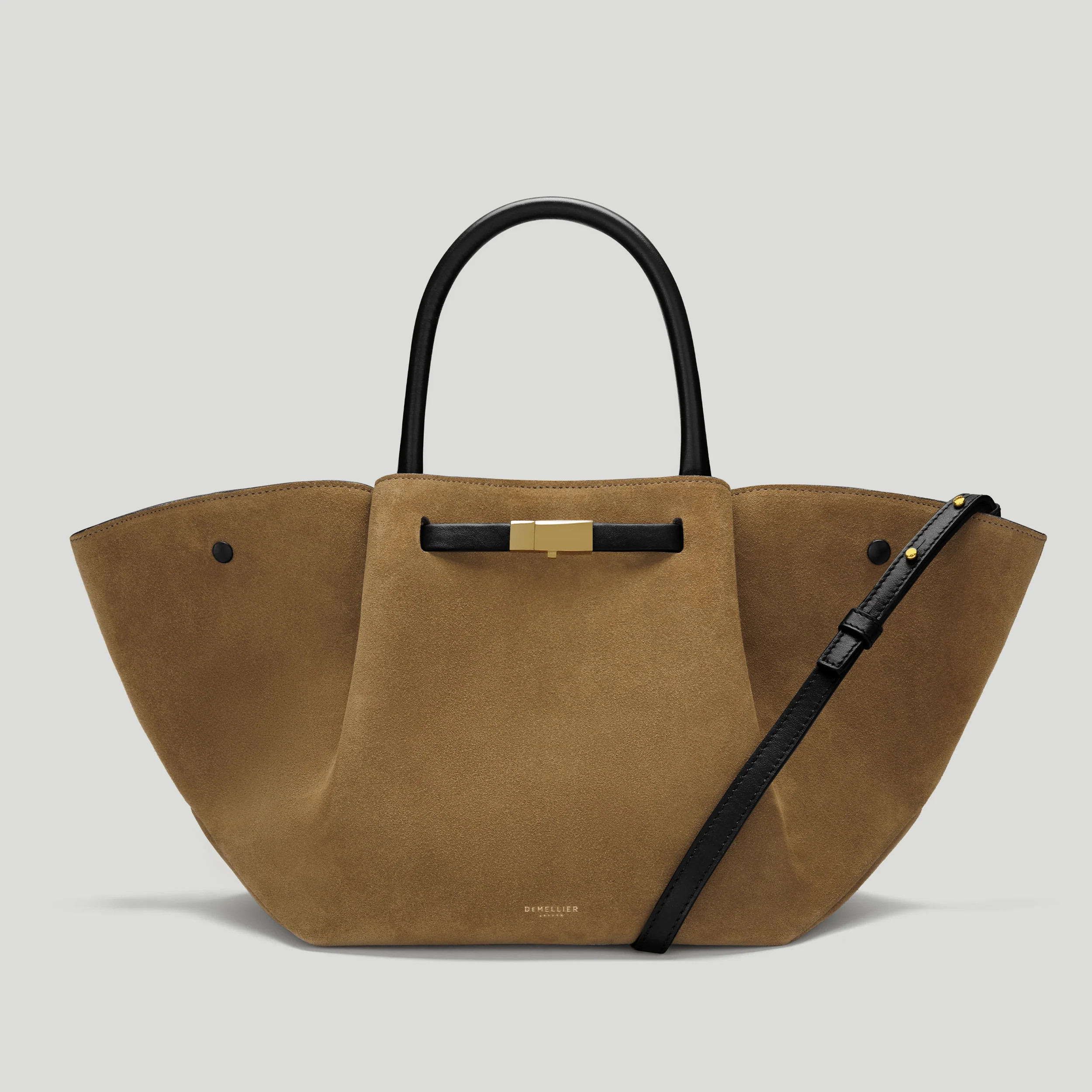 DeMellier The Midi New York in Tobacco Suede & Black Smooth Leather Shoulder bag | DeMellier