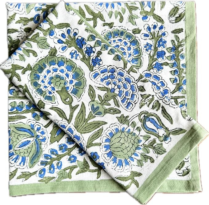 ATOSII Clover Blue 100% Cotton Fall Cloth Designer Dinner Napkins, Handblock Print, Washable Dura... | Amazon (US)