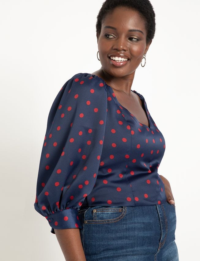 Crop Blouse with Puff Sleeves | Women's Plus Size Tops | ELOQUII | Eloquii