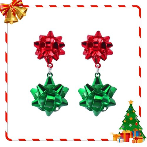 Christmas Earrings For Women Dangle Jewelry: Red And Green Christmas Bow Earrings Festive Christmas Earrings Holiday Dangling Xmas Drop Earrings Christmas Jewelry Gifts Ball | Amazon (US)