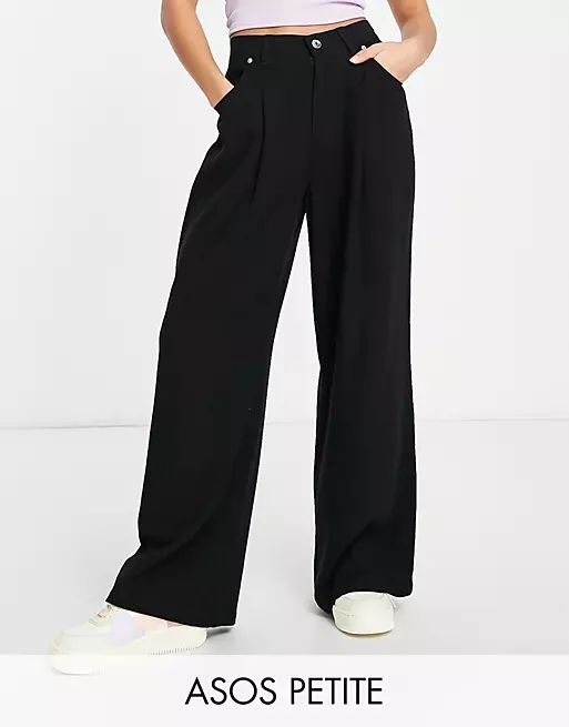 ASOS DESIGN Petite wide leg linen pants in black | ASOS (Global)