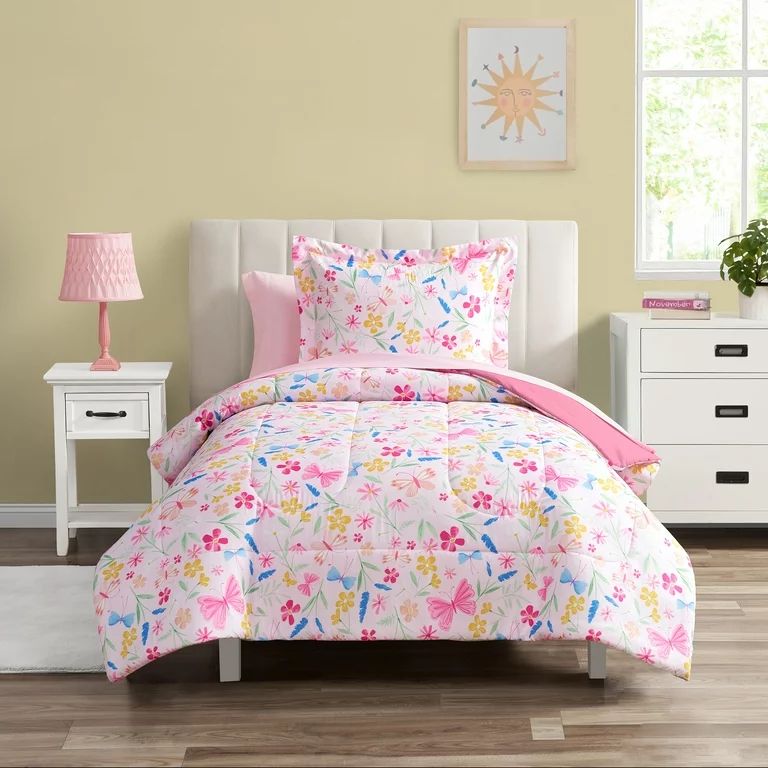 Your Zone 5 Piece Pink Wildflower Polyester Bedding Set for Girls, Twin | Walmart (US)