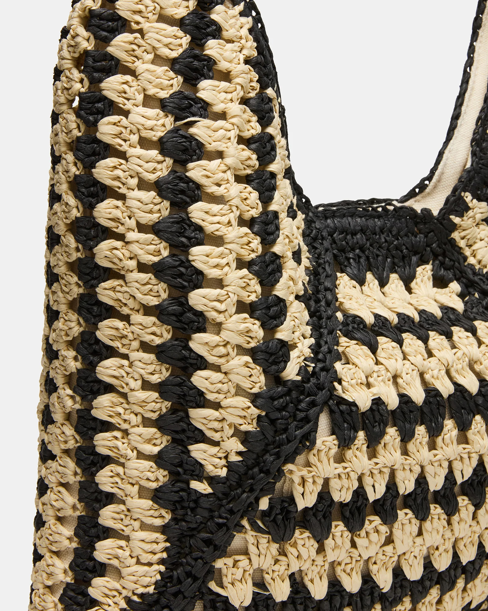 VOODOO Bag Black Linear Line Shoulder Strap Straw Tote Handbag | Steve Madden (US)