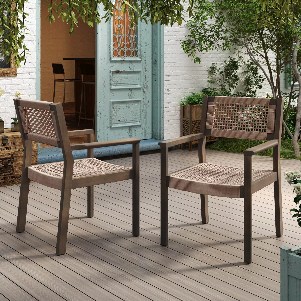 Modern Patio Arm Chair Set Of 2,High-quality Patio Chair With Acacia Wood Frame,Rope Weave Design... | Target
