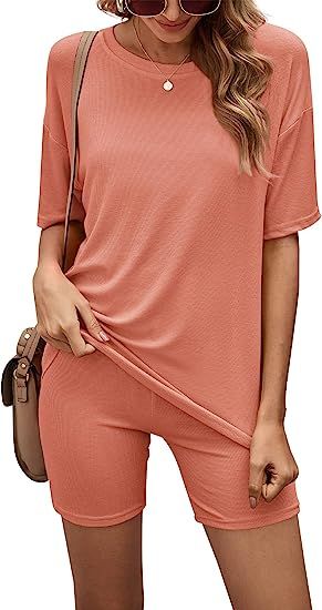 CoolooC Womens Two Piece Lounge Sets Short Sleeve 2 Piece Outfits T Shirts Casual Shorts Set Trac... | Amazon (US)