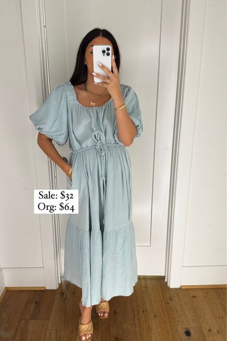 How pretty is this seafoam color! Definitely has a relaxed fit and a gauze material. Would be perfect to wear as a shower guest! 

Size: medium 

Dressupbuttercup.com

#dressupbuttercup 

#LTKstyletip #LTKSeasonal #LTKunder100