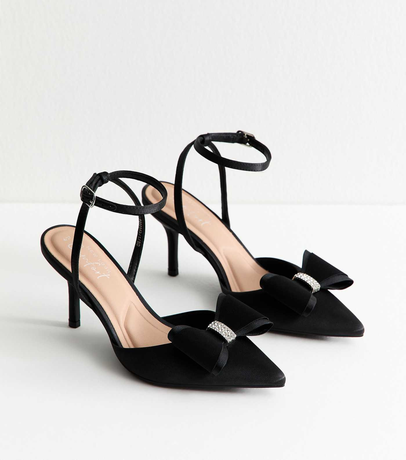 Black Satin Bow Embellished Stiletto Heels | New Look | New Look (UK)