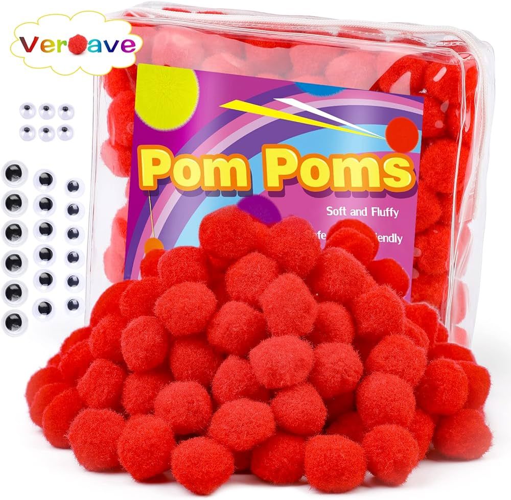 Veroave 150 Pieces Pom Poms 1 Inch Red,Small Pom Poms for Crafts, Puff Balls,Arts and Crafts Pom ... | Amazon (US)