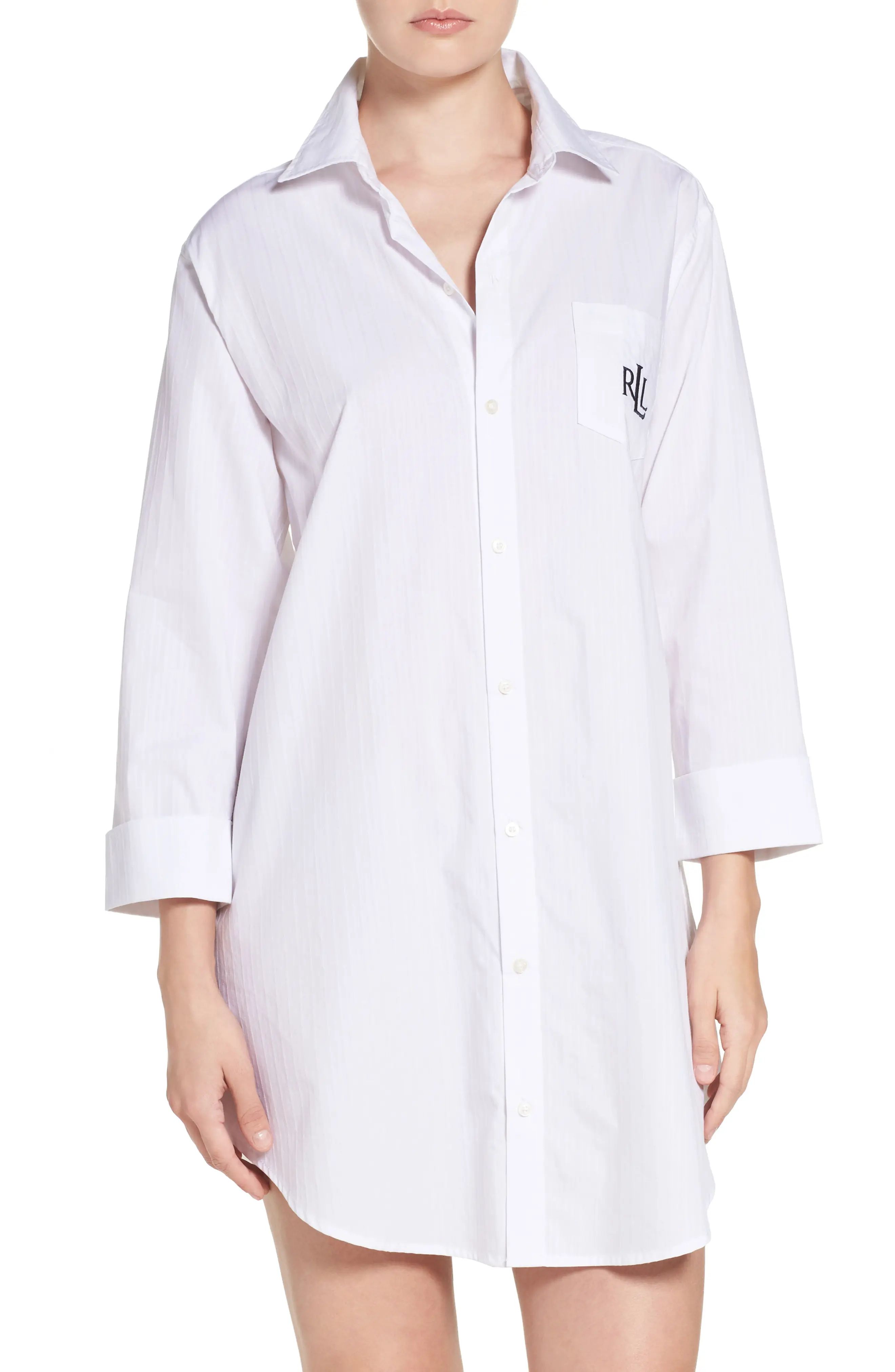 Women's Lauren Ralph Lauren His Sleep Shirt, Size Large - White | Nordstrom