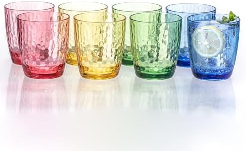 15oz Colorful Acrylic Glasses Drinkware (Set of 8), Hammered Design Unbreakable Plastic Tumblers,... | Amazon (US)