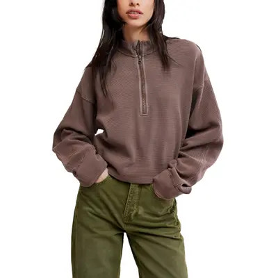 Free People Celeste Quarter-Zip Pullover in Mochachinno at Nordstrom, Size X-Small | Nordstrom