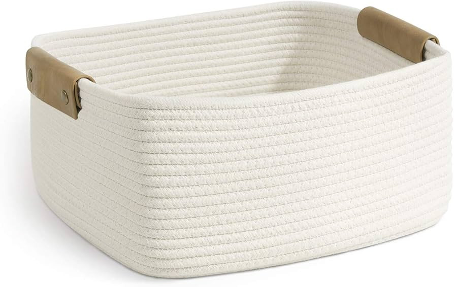 CHICVITA Rectangle Cotton Rope Woven Basket with Handles for Books, Magazines, Toys - Decorative ... | Amazon (US)