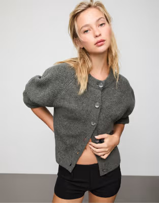 Stradivarius Button-up knit cardigan in dark grey | ASOS (Global)