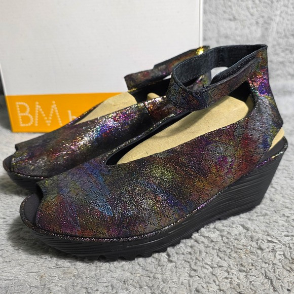 Bernie‎ Mev Mely Hologram Wedge Peep Toe Ankle Strap Sandals EU 38 7.5 8 NEW | Poshmark