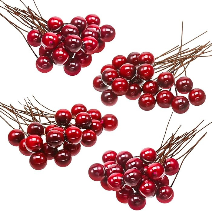 BBTO Artificial Holly Berries, 100 Pieces Mini 10 mm Fake Berries Decor on Wire for Christmas Tre... | Amazon (US)