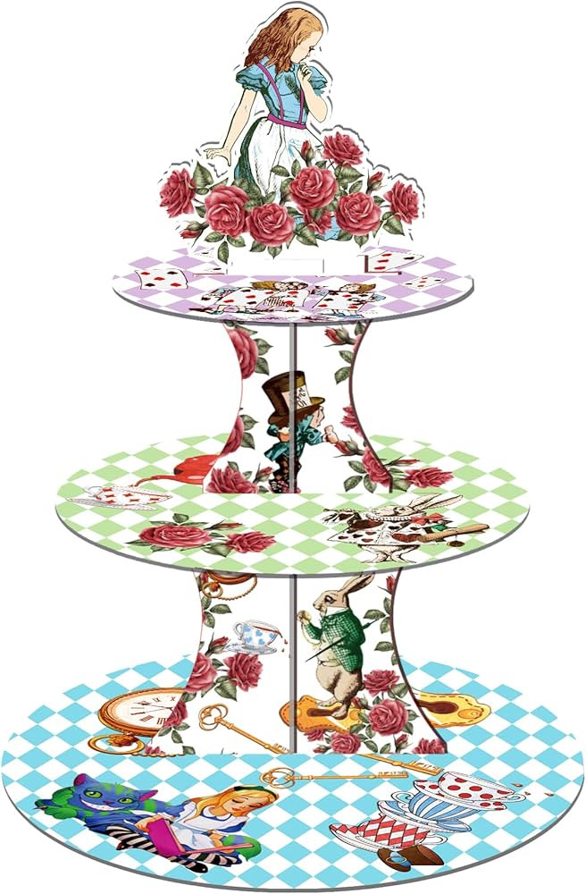 Adirasenotek 3 Tier Wonderland Cupcake Stand 3 Tier Cake Stand Tea Party Decorations Wonderland D... | Amazon (US)