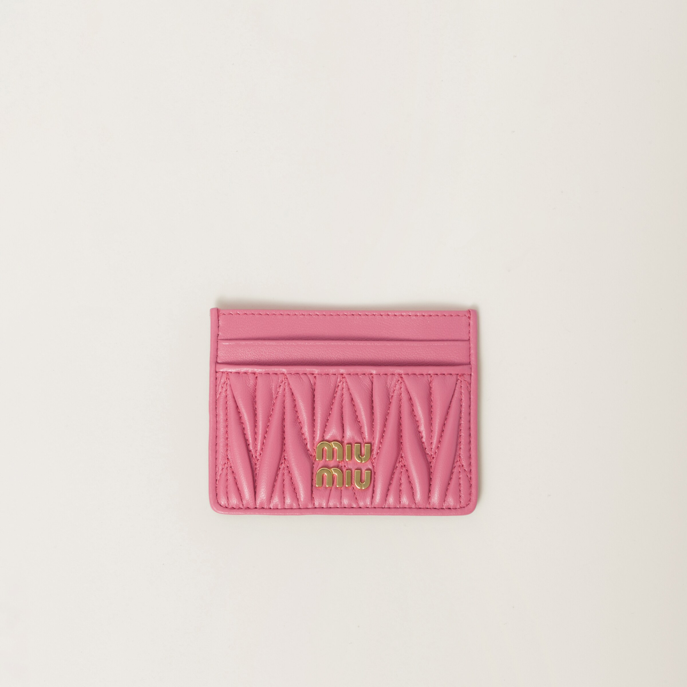Begonia Pink Matelassé Nappa Leather Card Holder | Miu Miu | Miu Miu US