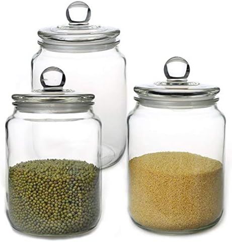 Glass Jars,Candy Jar with Lid For Household,Food Grade Clear Jars - 1/2 Gallon (3) | Amazon (US)
