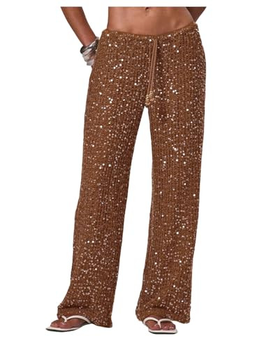 WDIRARA Women's Sequin Crochet Cover Up Pants Hollow Out Beach Swimwear | Amazon (US)