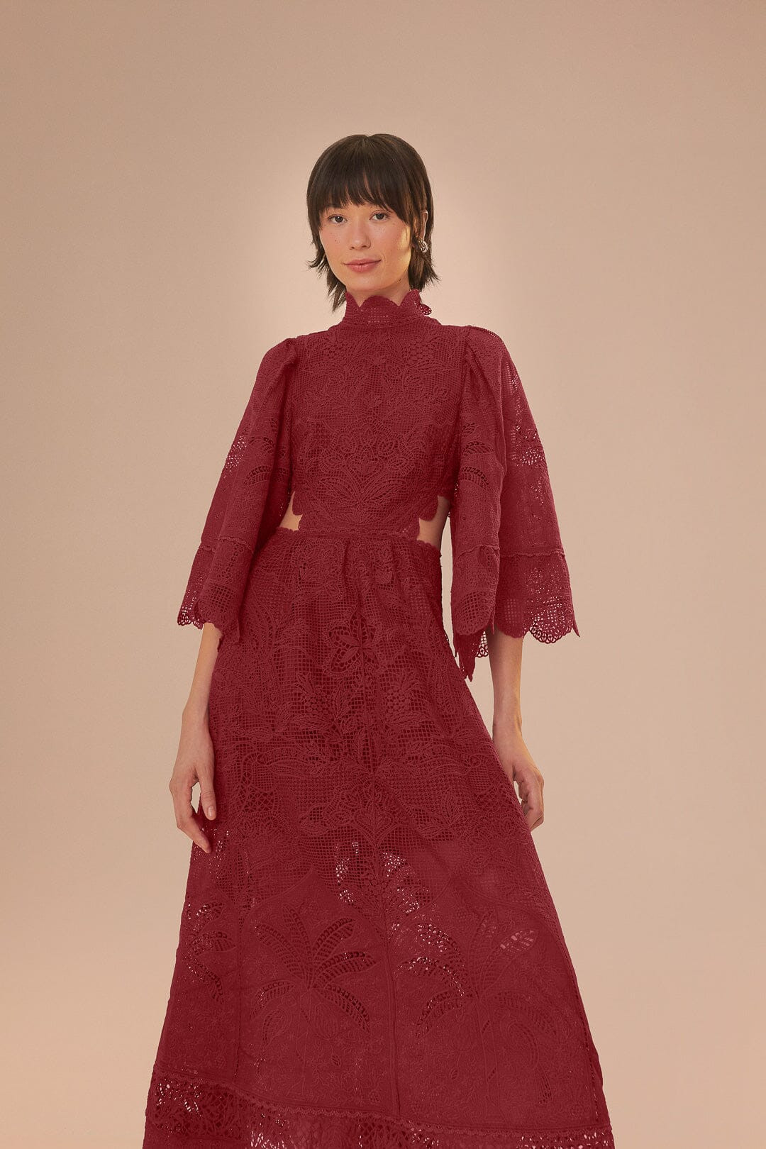 Dark Magenta Guipire Cut-Out Midi Dress | FarmRio (US)