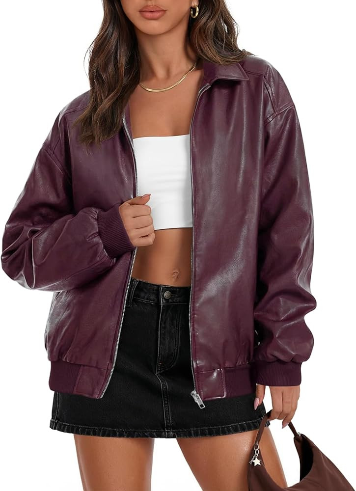 MEROKEETY Women's Oversized Faux Leather Jacket Fall Winter Zip Up Motorcycle Coats Fashion Outfi... | Amazon (US)