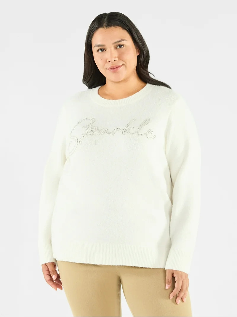 Terra & Sky Women's Plus Holiday Talking Sweater, Midweight, Sizes 0X-4X - Walmart.com | Walmart (US)