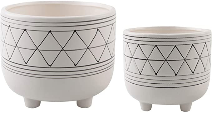Flora Bunda Mid Century Set of 2 Handpainted Geometric Ceramic Planter 6 Inch W & 5 Inch W Cerami... | Amazon (US)
