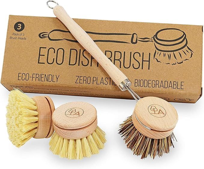 Agile – Bamboo Dish Brush with Handle & 3 Replacement Heads – Kitchen Dish Brush for Cleaning... | Amazon (US)
