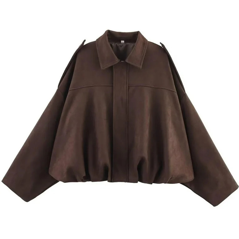 PUWEI Women's Faux Suede Bomber Jacket Lapel Collar Pilot Coat Oversized Motorcycle Jacket Outwea... | Walmart (US)