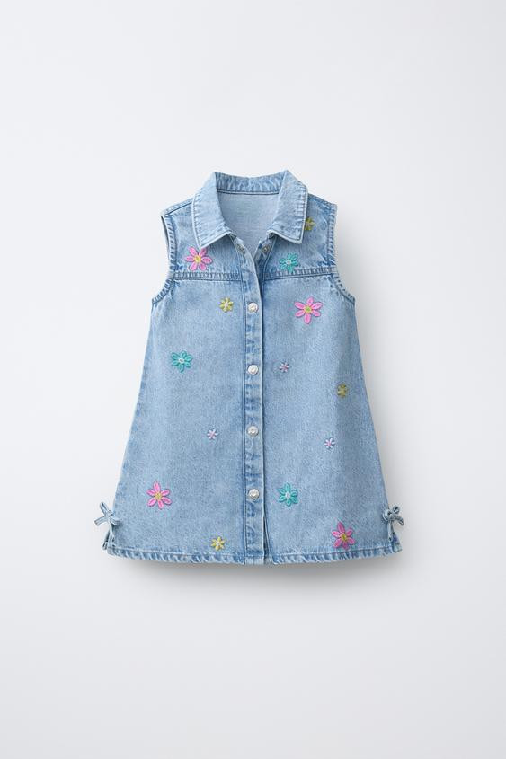 EMBROIDERED FLORAL DENIM DRESS | Zara US