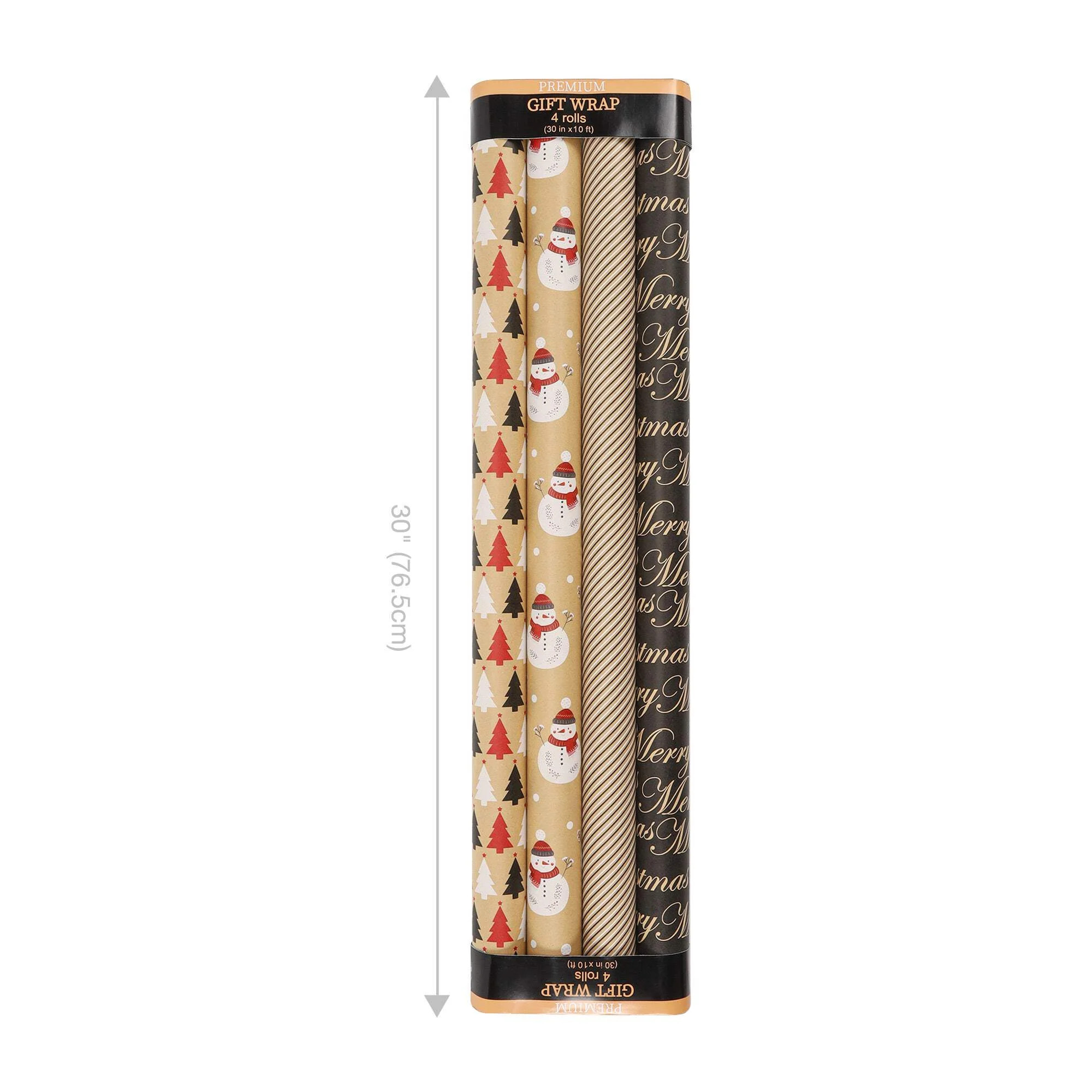 LaRibbons 30" x 10' Christmas Wrapping Paper Bundle (4-pack) | Black and Red Kraft w/ Snowman and... | Walmart (US)