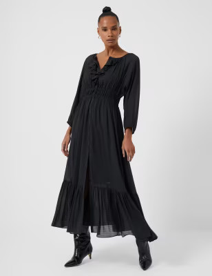 V-Neck Ruffle Pleated Maxi Shift Dress | French Connection | M&S | Marks & Spencer (UK)