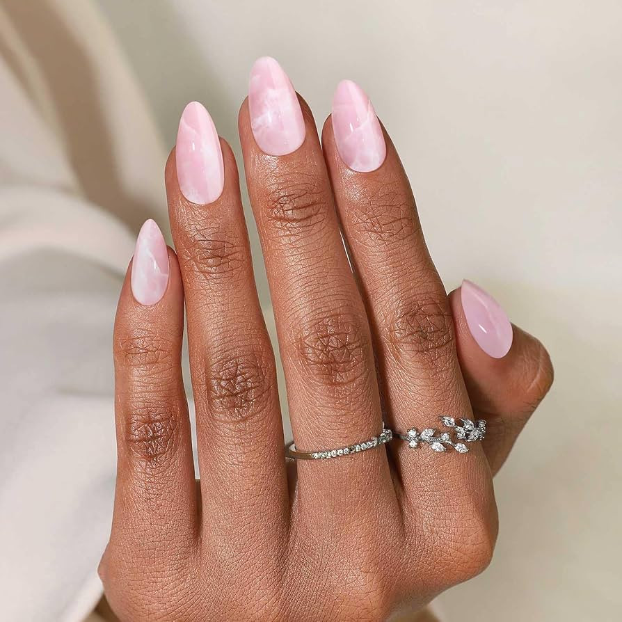 Marble Press on Nails Almond - Soft Gel Short Press on Nails with Nail Glue for Women Gift, Fit P... | Amazon (US)