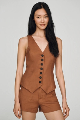 Halsey Linen Stretch Button Front Blouse | Anthropologie (US)